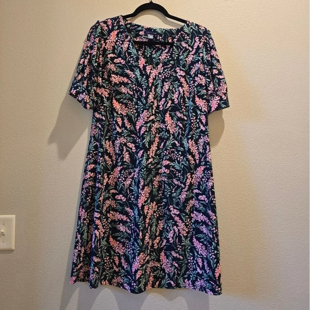 Tommy Hilfiger Black Dress with Pink and Green Floral Design Sz 14 - Picture 1 of 4